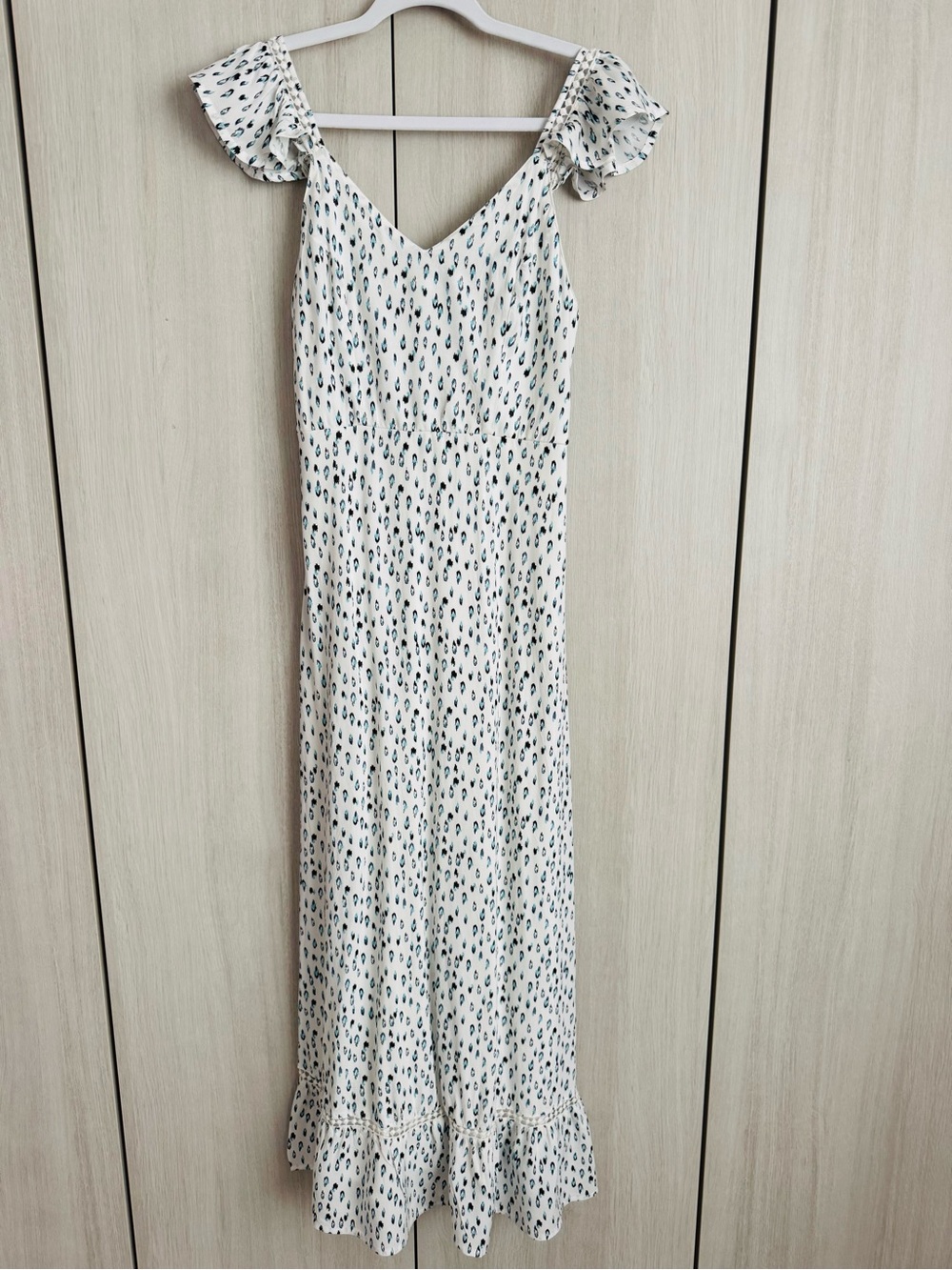 Japna White Maxi Dress with Black and Teal Spot Print Sz XS